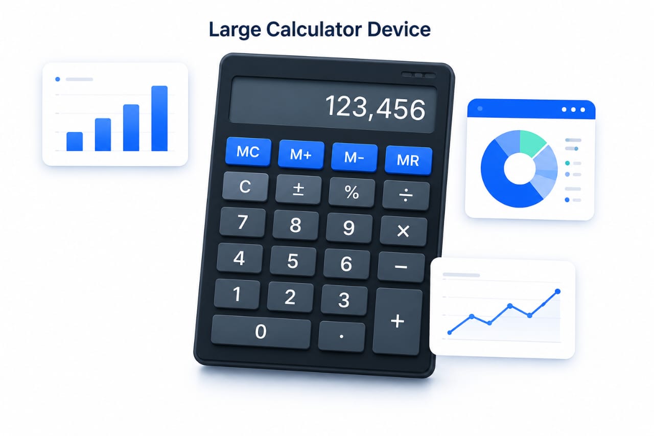 Large calculator device with chart widgets